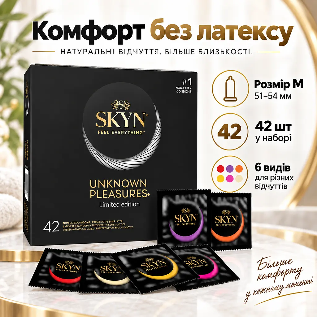 Набір презервативів SKYN Unknown Pleasures 42 шт безлатексні поліізопренові 53 мм мікс 6 видів Elite Intense Feel Hot Cocktail - фото 5