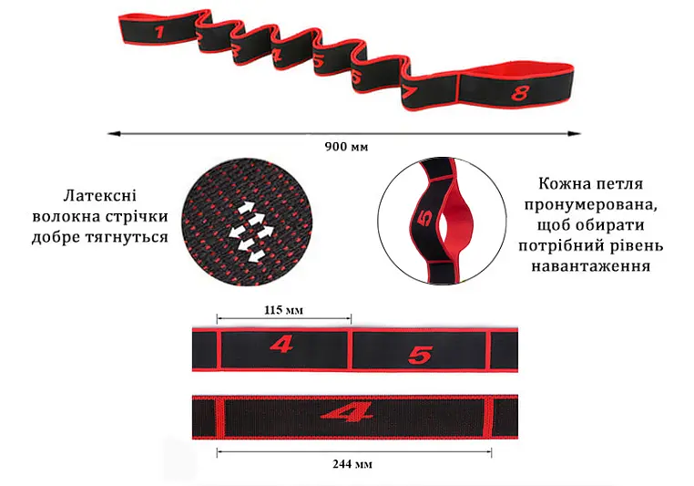 Еспандер стрічка EasyFit з петлями для тренувань червоний (HARD) (EF-1684-R) - фото 8