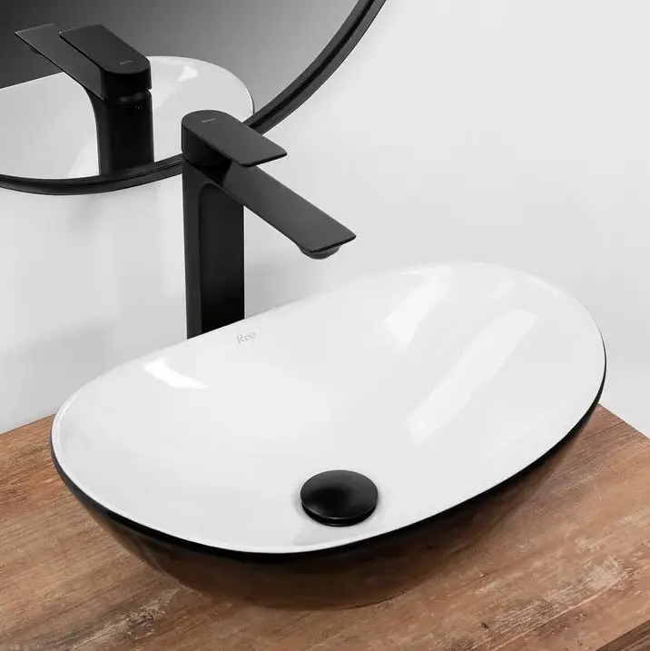 Умивальник Rea Royal mini black white накладний REA-U0538, Чорний матовий - фото 2