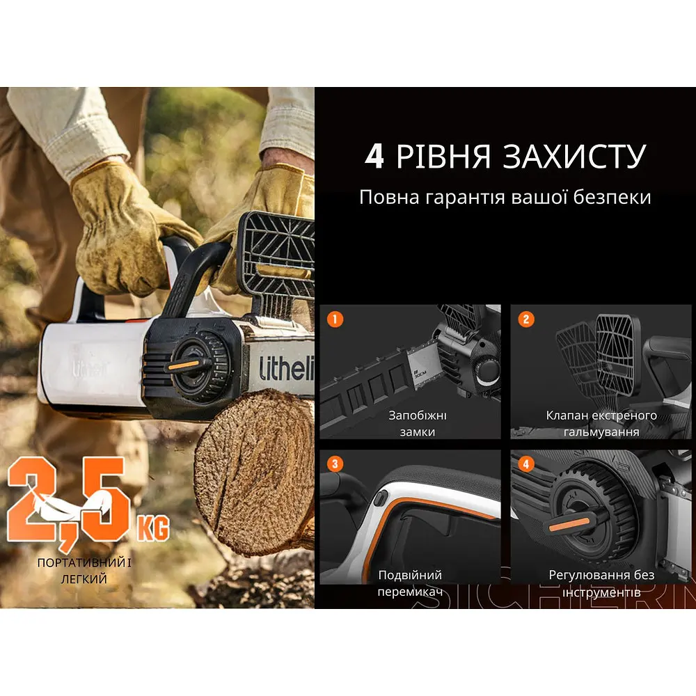 Акумуляторна ланцюгова пила Litheli, живлення від павербанку (УМБ Litheli Power Bank 10000 mAh 2 шт., 45 W, 2А в комплекті) - фото 9