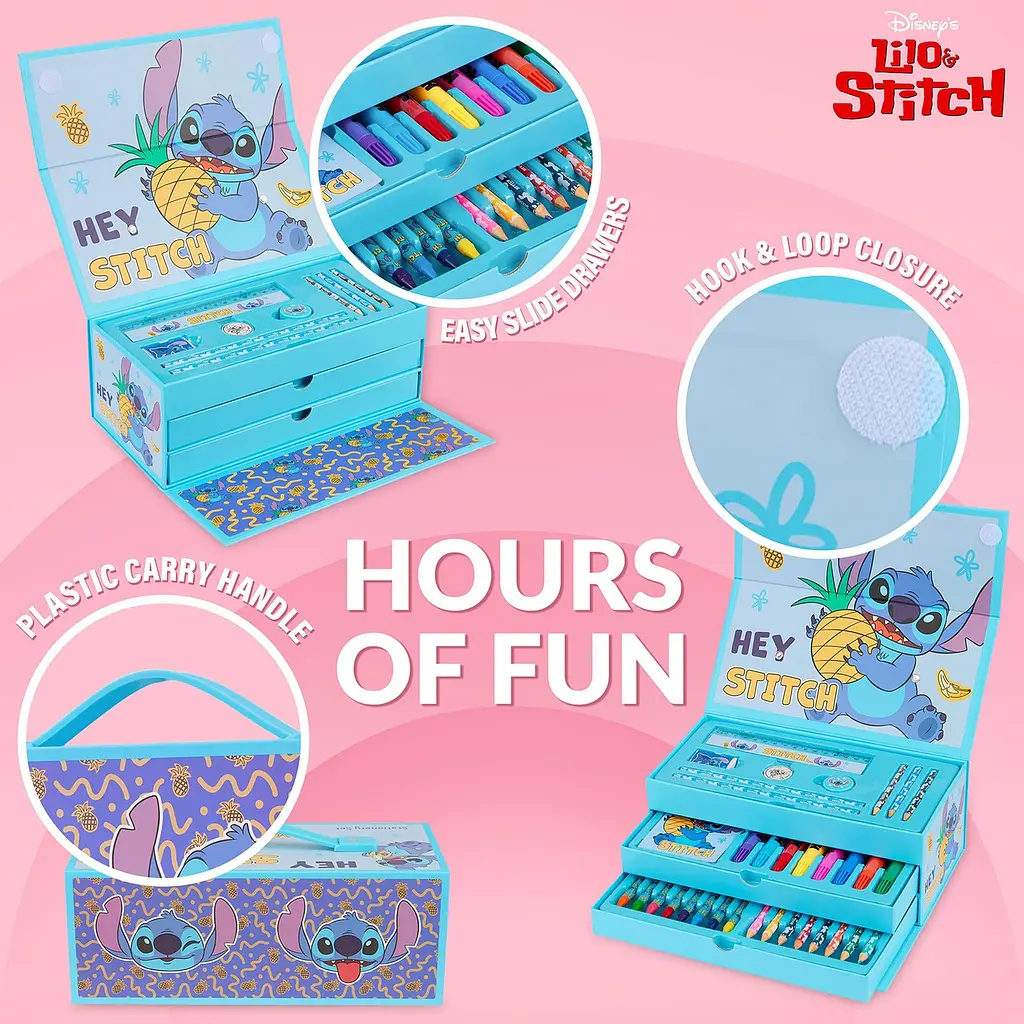 Набір Disney Stitch Art Set для дітей, футляр для розфарбовування з олівцями, крейдою, блокнотом - фото 4