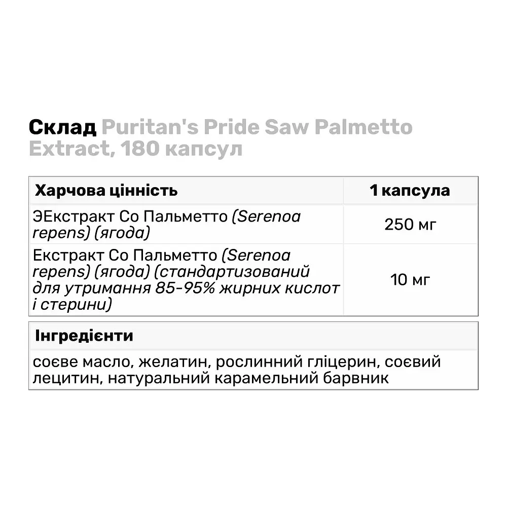 Натуральна добавка Puritan's Pride Saw Palmetto Extract 180 капсул - фото 3