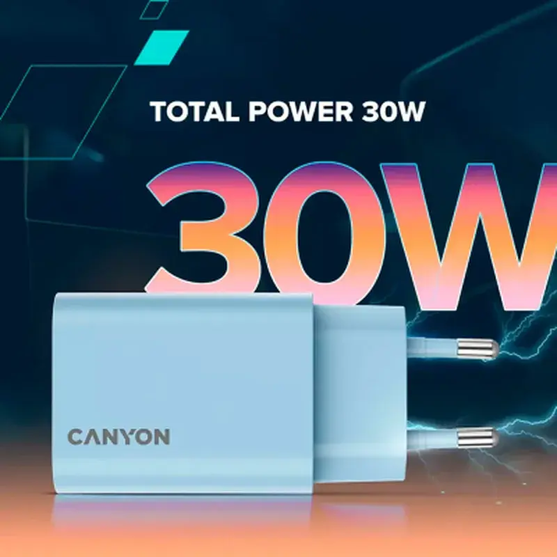 Зарядний пристрій Canyon 30CL OnCharge USB-C PD30W Light Blue (CNE-CHA30CLLBL) - фото 6