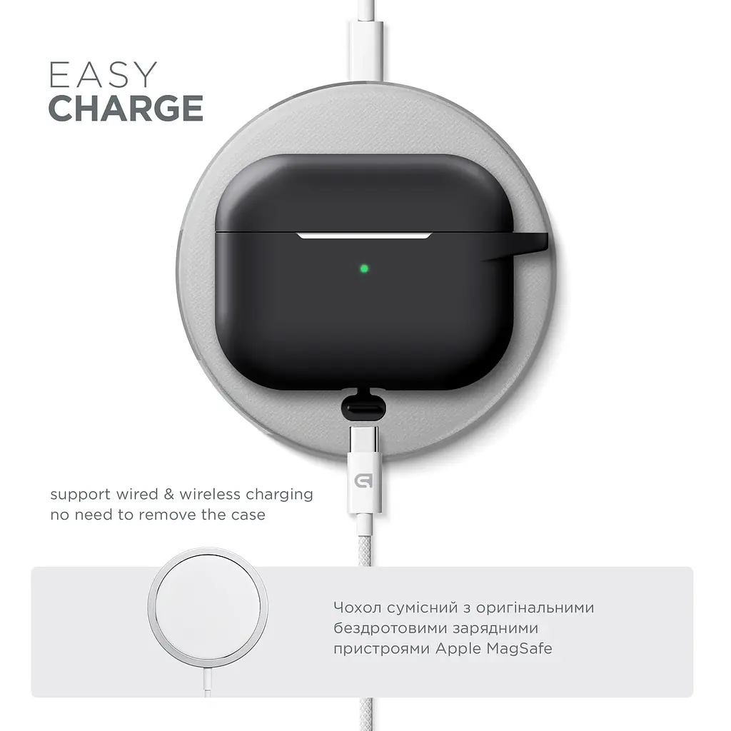 Силіконовий чохол для навушників Apple AirPods Pro, Hang Case, чорний, ультратонкий захисний кейс товщиною 2 мм, захист від подряпин, пилу та ударів, компактний, з карабіном для кріплення, ArmorStandart (ARM56055) - фото 7