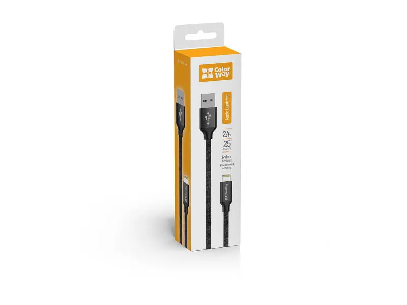 Кабель ColorWay USB to Apple Lightning 2.4А 0,25m Black (CW-CBUL048-BK) - фото 2