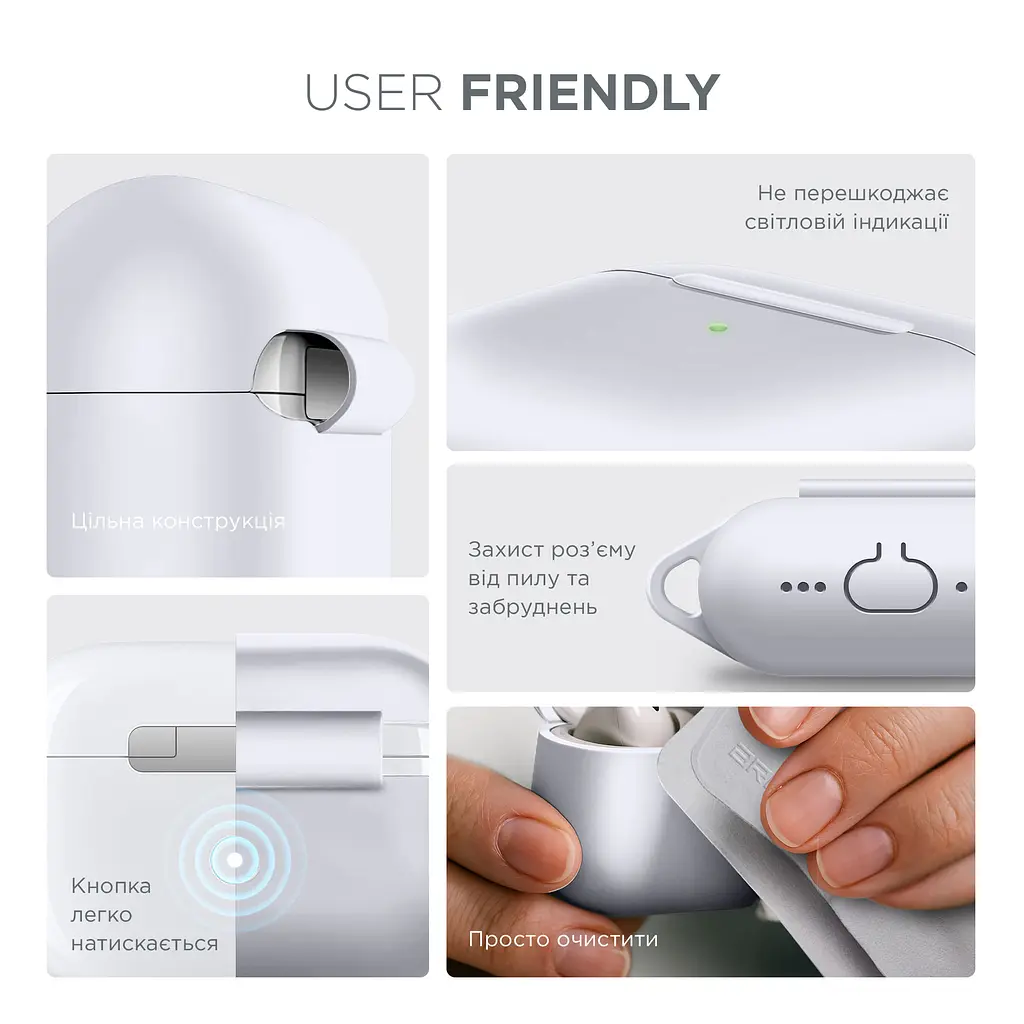 Силіконовий чохол для навушників Apple AirPods 4, Hang Case, білий, ультратонкий захисний кейс товщиною 2 мм, захист від подряпин, пилу та ударів, компактний, з карабіном для кріплення, ArmorStandart (ARM81295) - фото 5