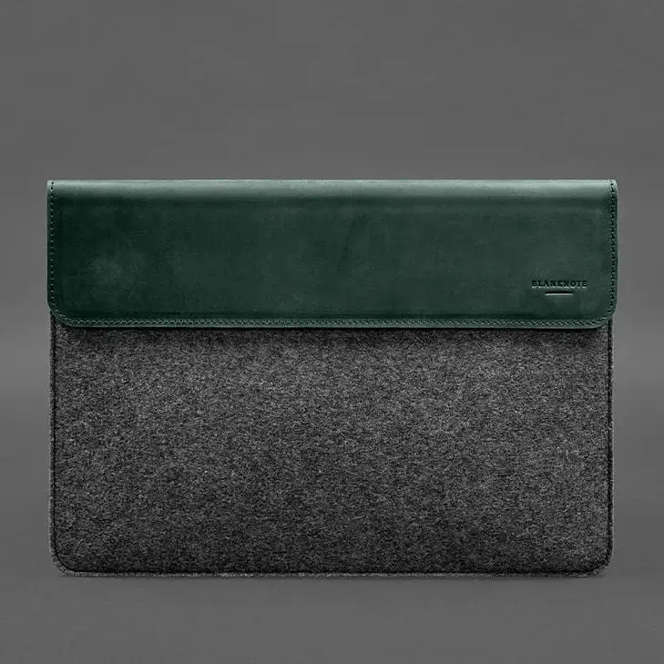 Чохол-конверт BlankNote Crazy Horse для MacBook 14 із клапаном шкіра+фетр Зелений - фото 5