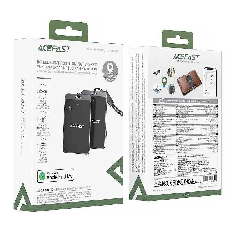Трекер S3 Metal Card 100 mAh (2ps) Acefast teh0029311 - фото 6