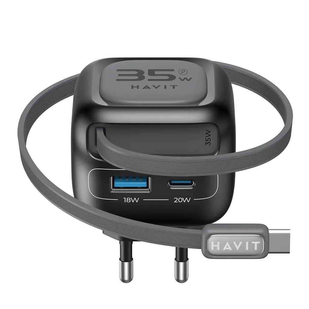 Зарядний пристрій Havit UC251 GaN 35W USB-A+USB-C + кабель USB-C (HV-UC251-BK) - фото 5