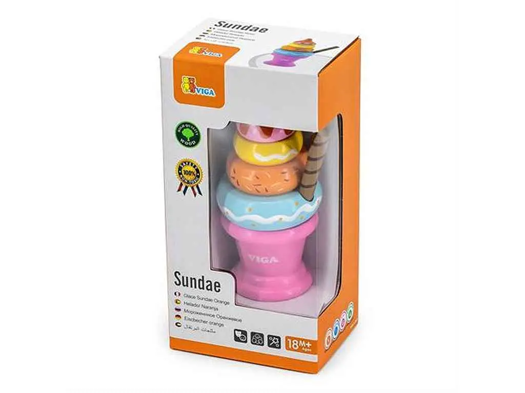 Пірамідка Viga Toys 4ел. 7см дерев'яна Морозиво рожевий (51321) - фото 2