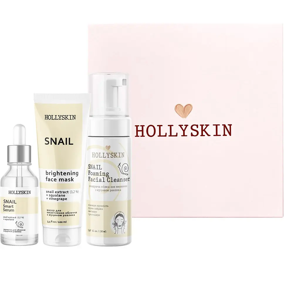 Набір косметики для обличчя Hollyskin Snail Smart Intensive Care: Сироватка 30 мл + Маска 100 мл + Очищаюча пінка 150 мл - фото 2