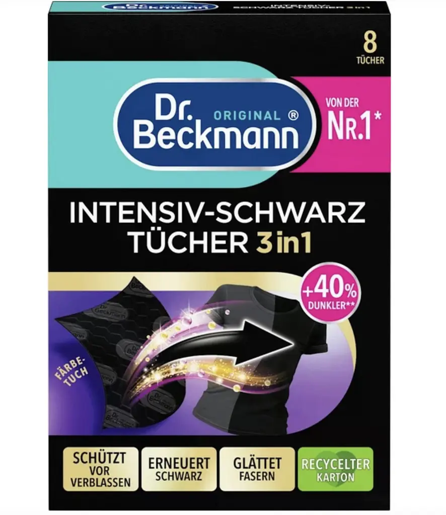 Серветки Dr. Beckmann 2 в 1 для оновлення чорного кольору та тканини 8 шт