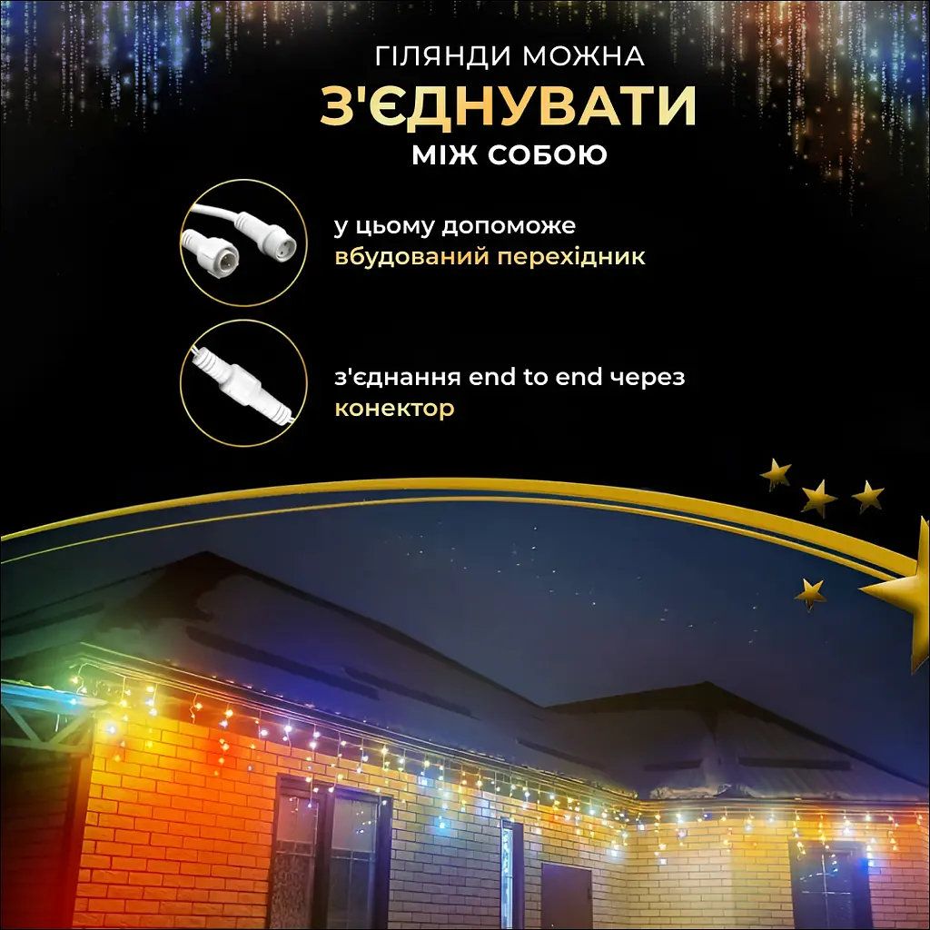 Гірлянда GarlandoPro Бахрома вулична 90 LED 3 м від мережі, мультиколор (3МWML) - фото 6