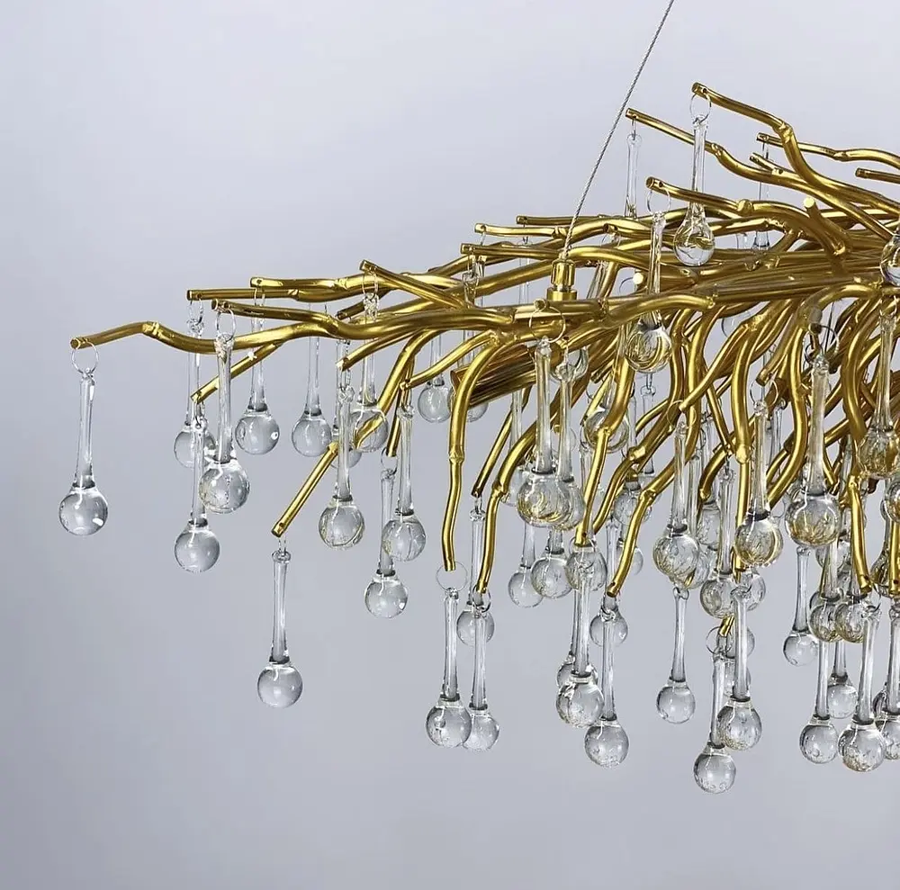 Удлиненная роскошная люстра со стеклянными подвесами Ст. 616L-1500 GD (MD 9005) | Line F - фото 2