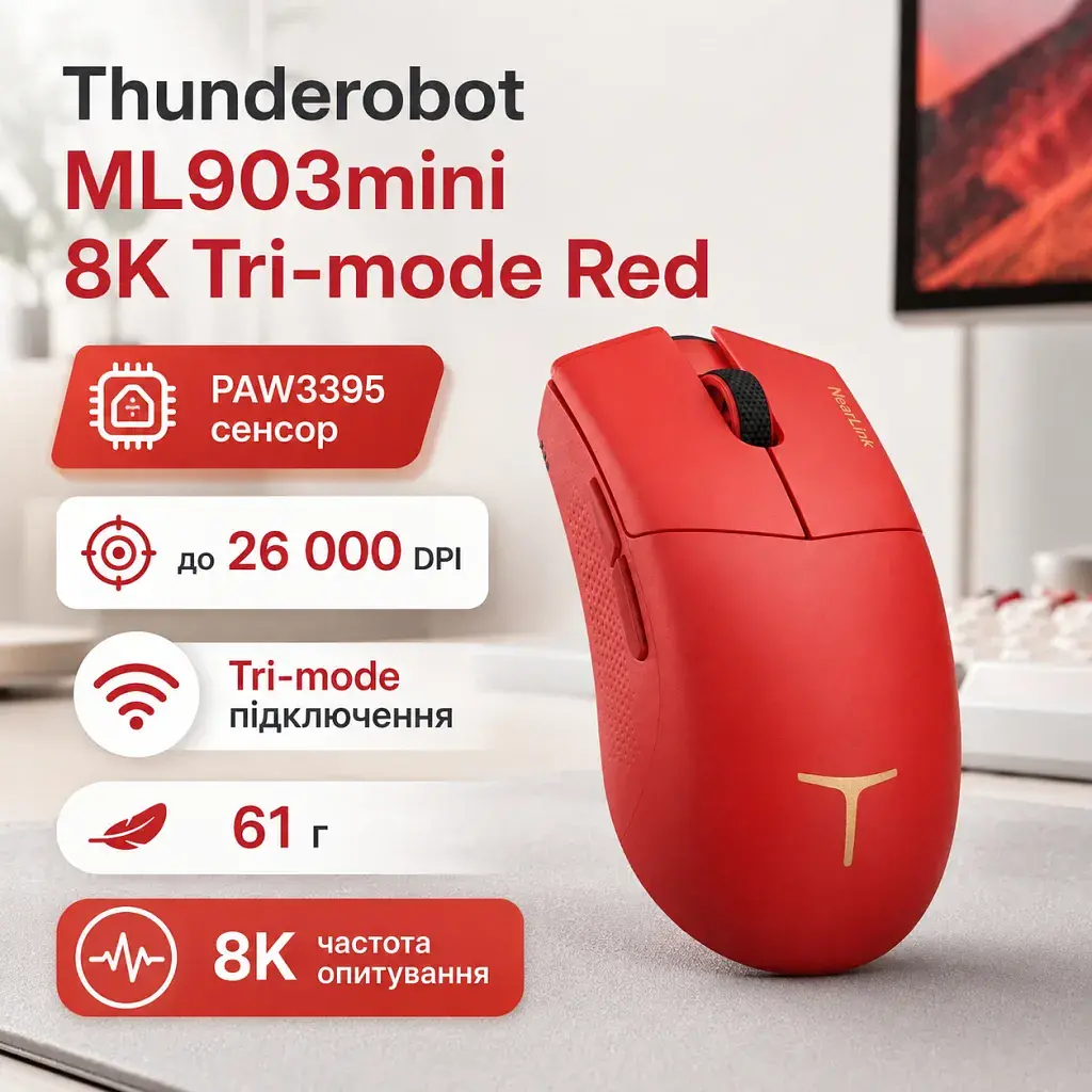 Мишка Thunderobot ML903mini 8K Tri-mode Red (6932066320218) - фото 2