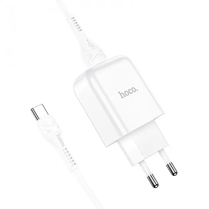 Сетевое зарядное устройство Hoco N2 Vigour с 1USB/2.1A с гибким кабелем Type-C Белый - фото 2
