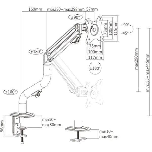 Кронштейн Gembird для 1-го монитора 17"-32" MA-DA1-02 - фото 2