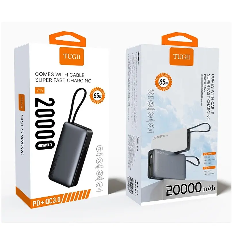 Зовнішній акумулятор WUW TUGII-Y65 (PD 65W quick charge) 20000mAh Чорний - фото 2