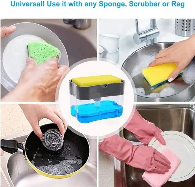 Диспенсер дозатор для миючого засобу з губкою для кухні UKC Sponge Caddy - фото 2