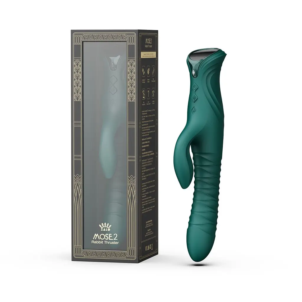 Смарт пульсатор-кролик з вібрацією Zalo Mose 2 Turquoise Green, підігрів до 42 °C, кристал Swarovski - фото 12