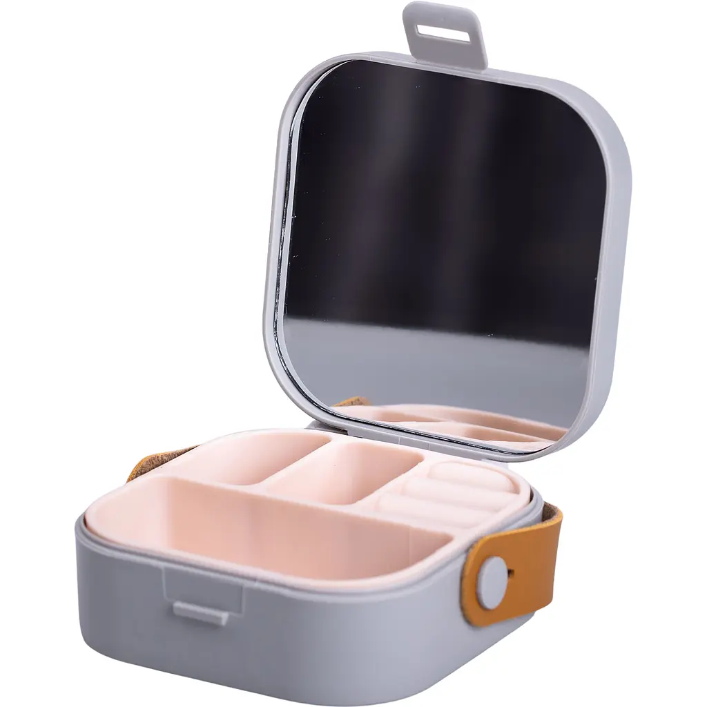 Міні-скринька для прикрас Yiwu Mini Box з дзеркалом 9x9x3.8 см сіра HP-5-27G - фото 2