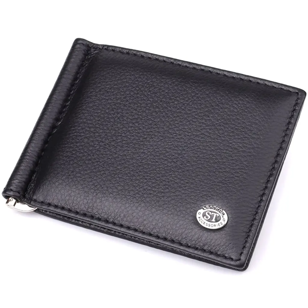 Чоловічий гаманець із металевим затискачем з натуральної шкіри ST Leather 23092 чорний - фото 11