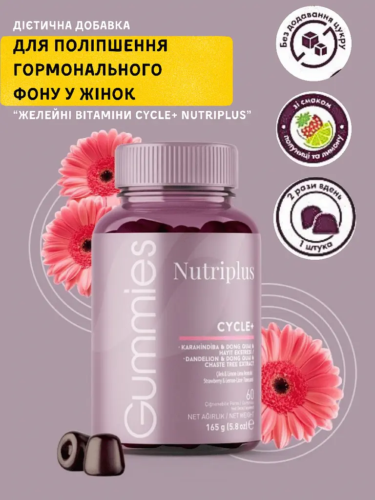 Дієтична добавка Farmasi "Желейні вітаміни Cycle+ Nutriplus" для поліпшення гормонального фону у жінок 60 штук - фото 2
