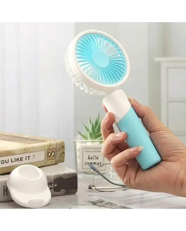 Вентилятор ручний акумуляторний з підставкою для телефону Mini Fan ZB100 Блакитний з білим - фото 2