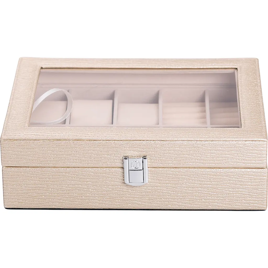 Скринька-органайзер Yiwu для прикрас та аксесуарів з накидним замком 25.5x20x7.5 см бежева HP-5-6GOLD - фото 4