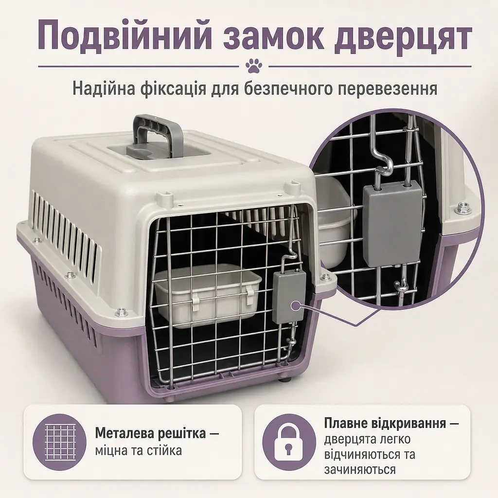 Переноска для котів і собак до 12 кг 48×32×30 - вентильована з комплектом (підвісна миска та пластикова підлога) KT8002003 - фото 8