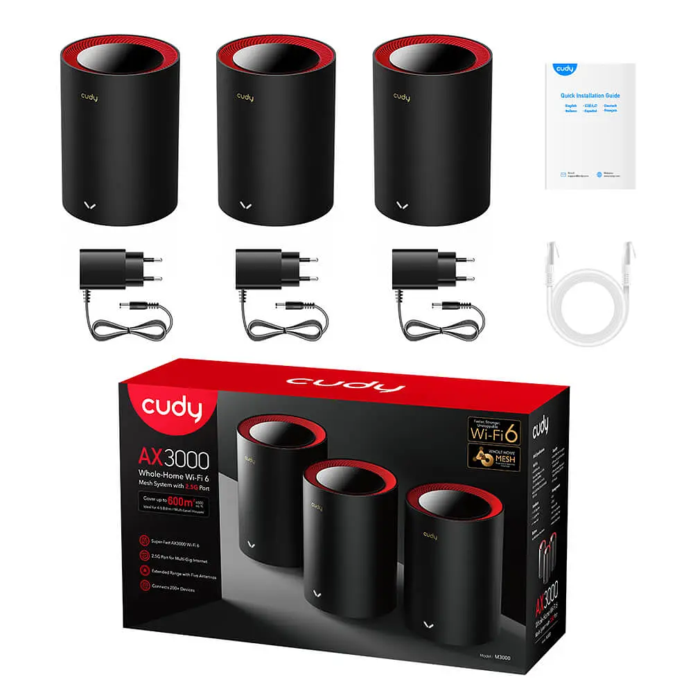 Маршрутизатор WiFi Mesh-система WiFi 6 2.5G Cudy M3000 Black (3-Pack) 3 штуки дводіапазонні AX3000 (73-00510) - фото 6