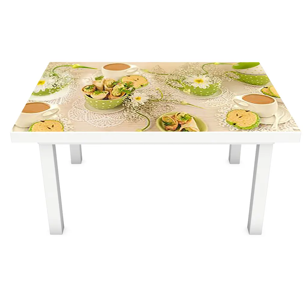 Вінілова наклейка на стіл Яблучний рай ПВХ плівка кава ромашки бежевий 60х120 см Happy Pocket Z180572 - фото 2