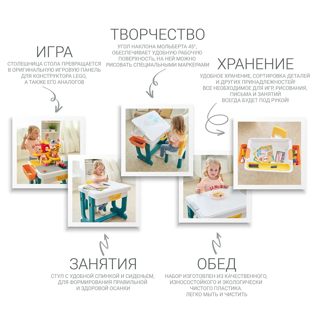 Уцінка. Дитячий багатофункціональний столик і стільчик Poppet Трансформер 6в1, синій (PP-004)    - фото 16