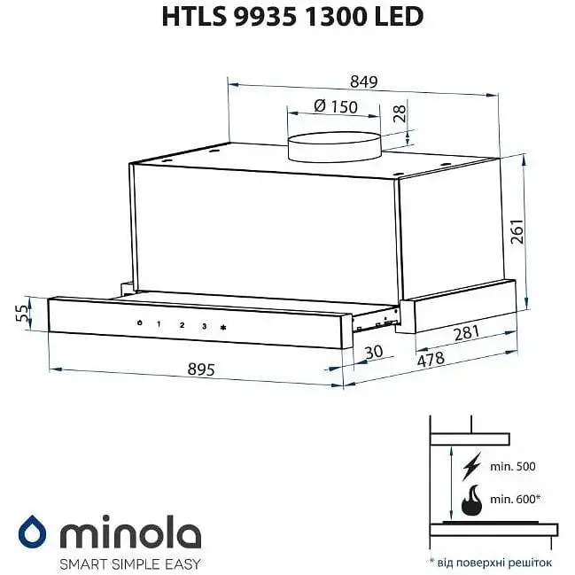 Витяжка телескопічна Minola HTLS 9935 BL 1300 LED - фото 14