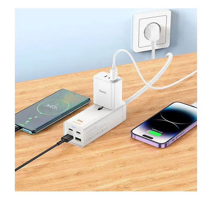 Мережевий фільтр подовжувач HOCO AC-10A 1x220V+2xUSB+ 2хType-C 65W, 1.5 м, 220 В, White - фото 2