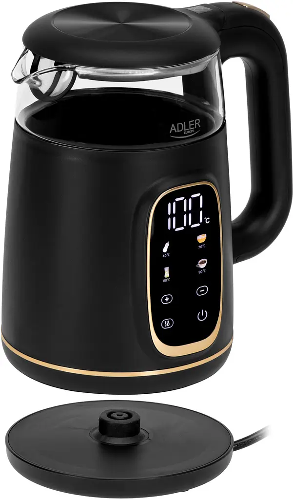 Електрочайник Adler AD 1305 black gold 1850-2200Вт/ 1.7л/ скло/ встановлення температури/ - фото 2