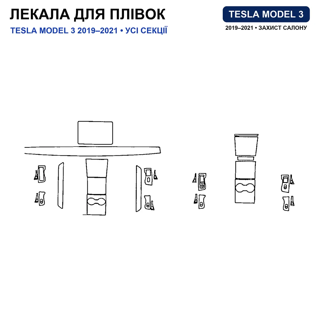 Набір Плівок захисних для салону Tesla Model 3 2017-2021 TPH (Кансолі Дисплея Ручок) - фото 2