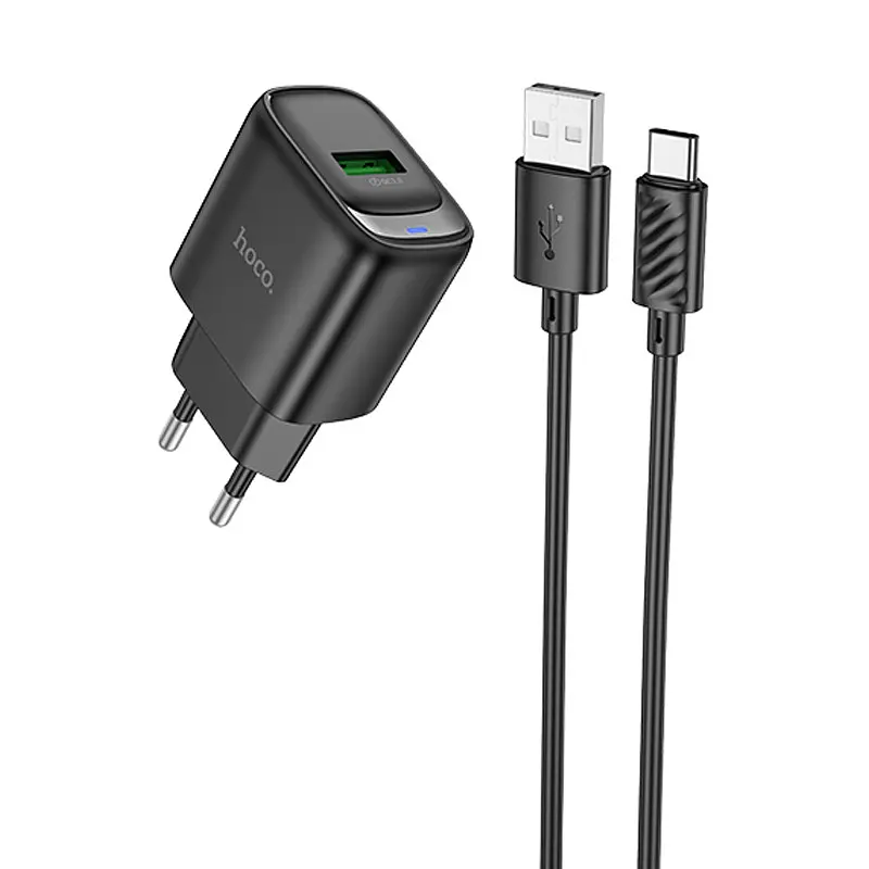 МЗП Hoco C140A Smart QC3.0 18W (1USB-A) + кабель USB to Type-C Black - фото 4