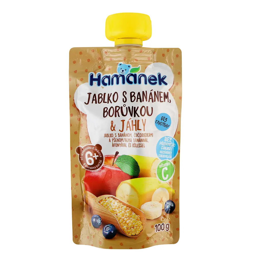 Пюре Hamanek Яблуко, банани, чорниця та пшоно, 100 г - фото 2