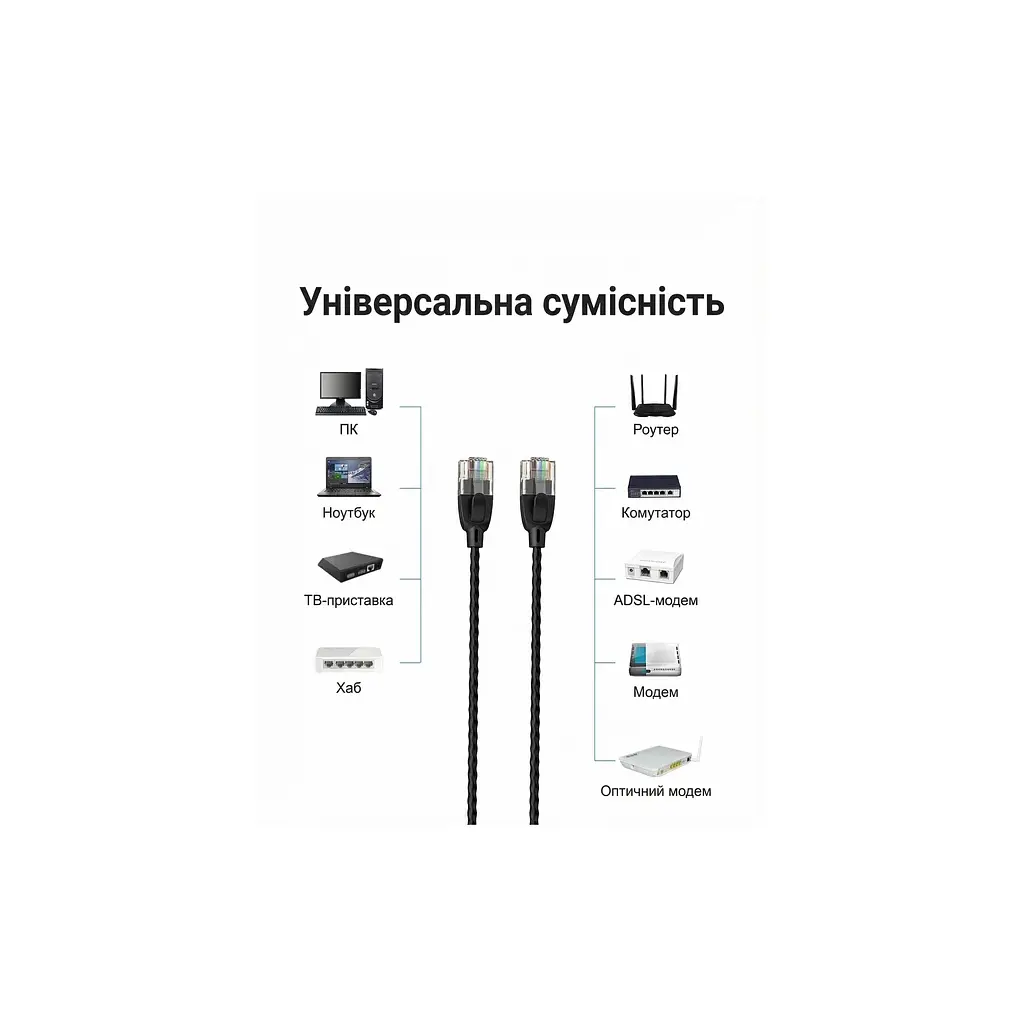 Патч-корд Vention 0.5 м, UTP Cat. 6A RJ-45 тонкий чорний (IBIBD) - фото 10