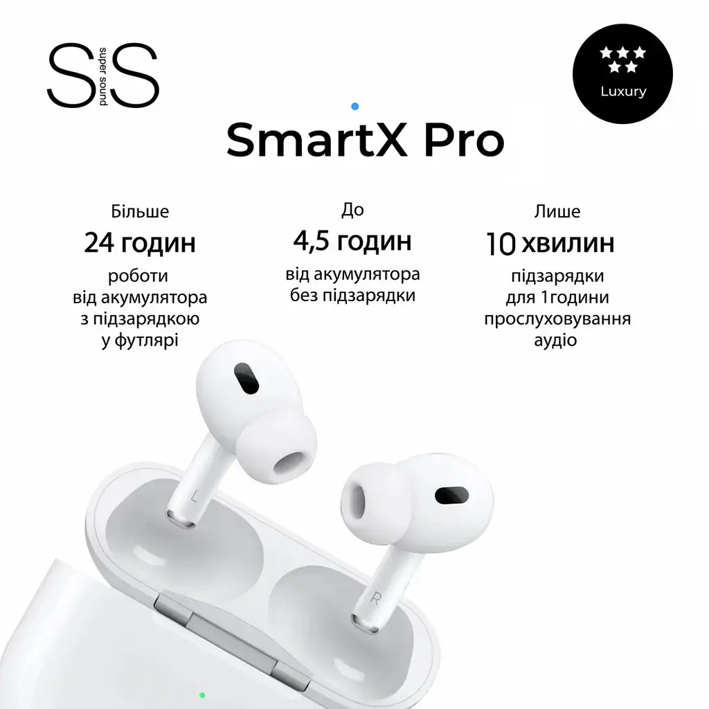 Бездротові навушники SmartX Pro Luxury Bluetooth навушники з детектором вуха, наушникі блютуз TWS White
 - фото 3