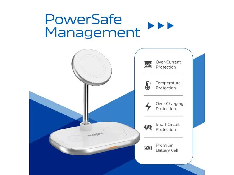 Бездротовий зарядний пристрій Energizer 3-in-1 15 W Magnetic Wireless Fast Charger White (WCP303) - фото 4