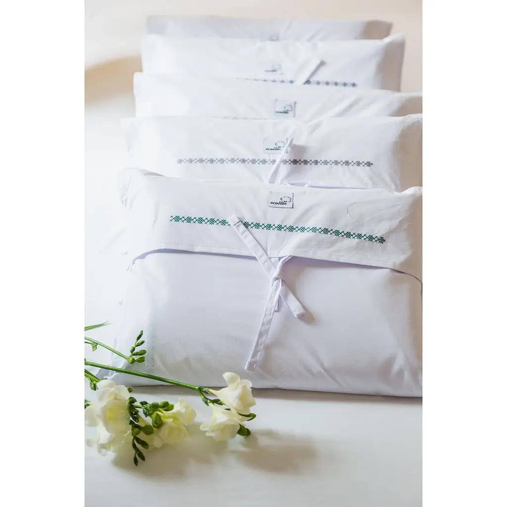 Комплект постільної білизни Ecotton Premium євро перкаль вишивка з синім кантом (25140) - фото 14