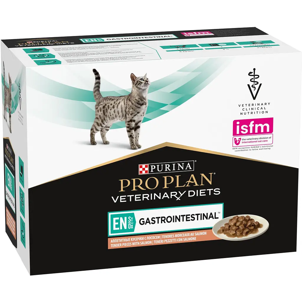 Уцінка. Набір вологий корм для кошенят та дорослих котів Purina Pro Plan Veterinary Diets EN Gastrointestinal з лососем 850 г (10 шт. x 85 г) (12331739)  - фото 3