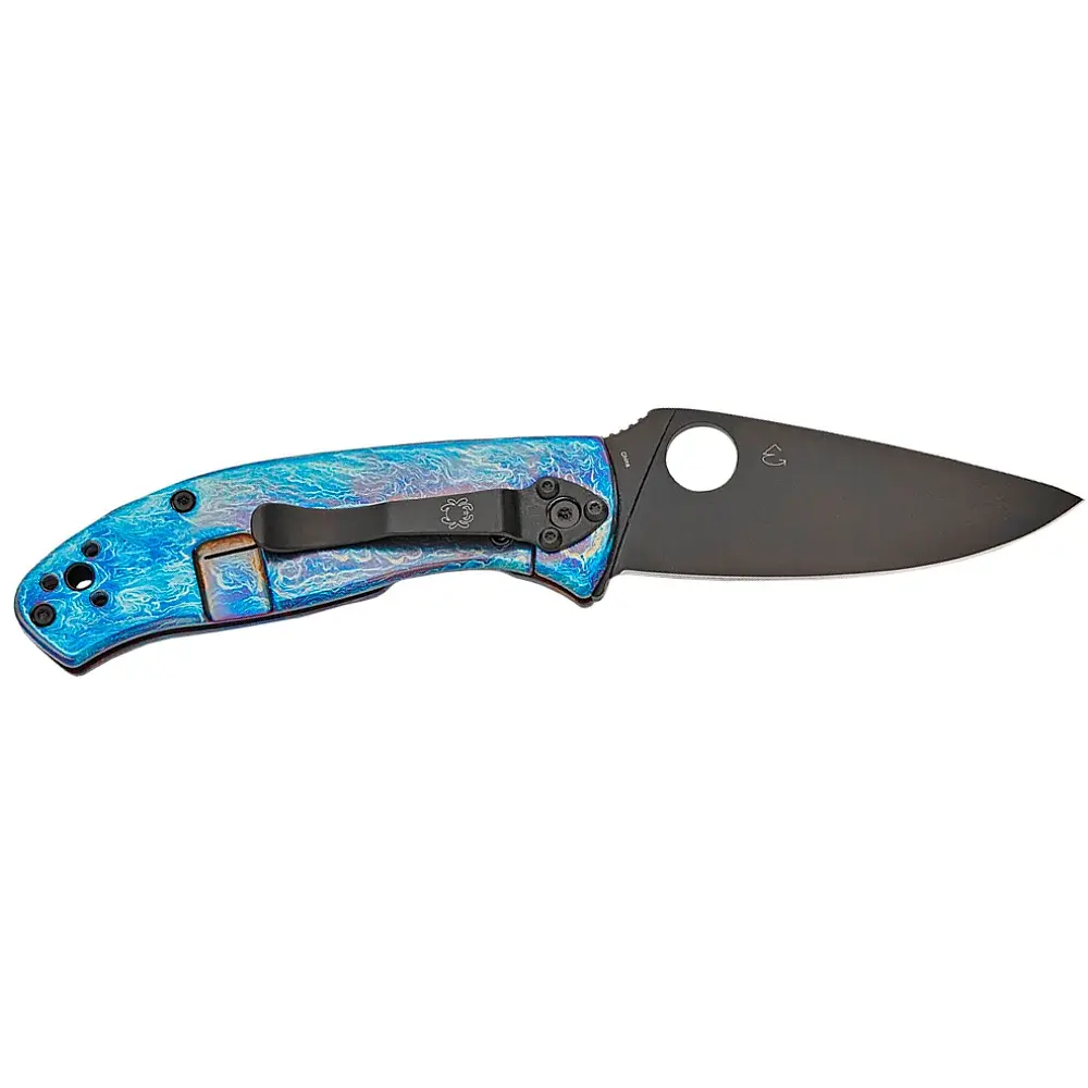 Ніж Spyderco Tenacious Black Blade D2 Titanium Blue - фото 2