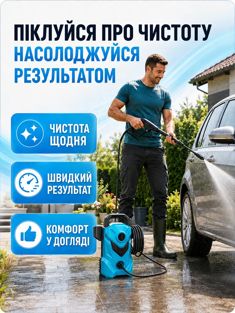 Міні мийка високого тиску 2000 Вт до 130 бар із піногенератором та шлангом (49676152) - фото 8