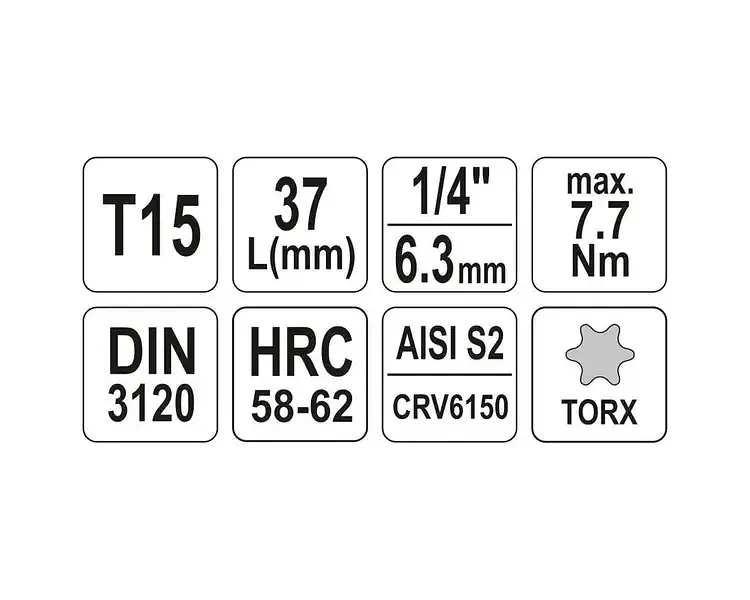 Головка торцева Yato квадрат 1/4" TORX Т15 L= 37 мм (YT-04303) - фото 4