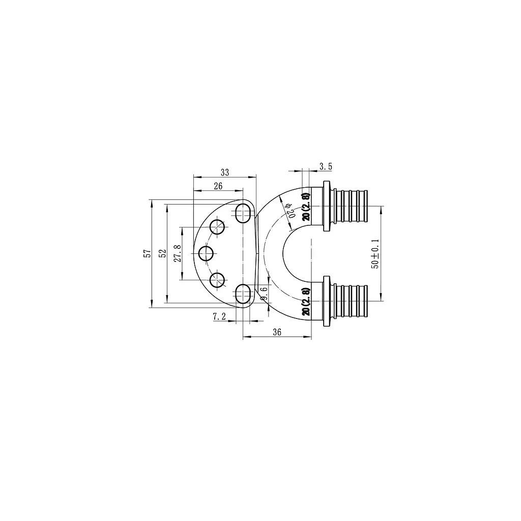 Кутник настін. з наскрізн.проход.та ВР Koer Ka.LW20-06F-20 - 20(2.8mm) x 1/2"F x 20(2.8mm) KR4883 - фото 2