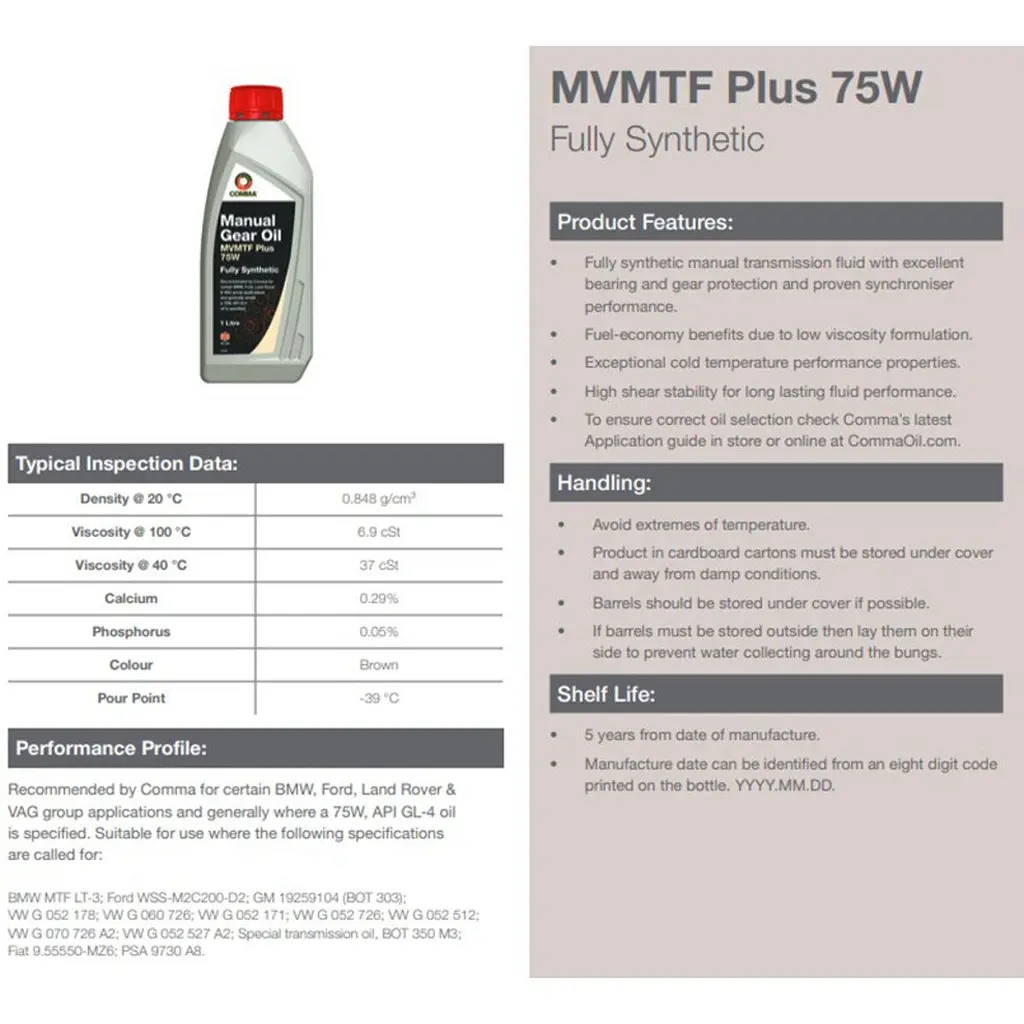 Трансмісійна олива Comma MVMTF FS PLUS 75W-90 GL4 1 літр (FE75W1L) - фото 2