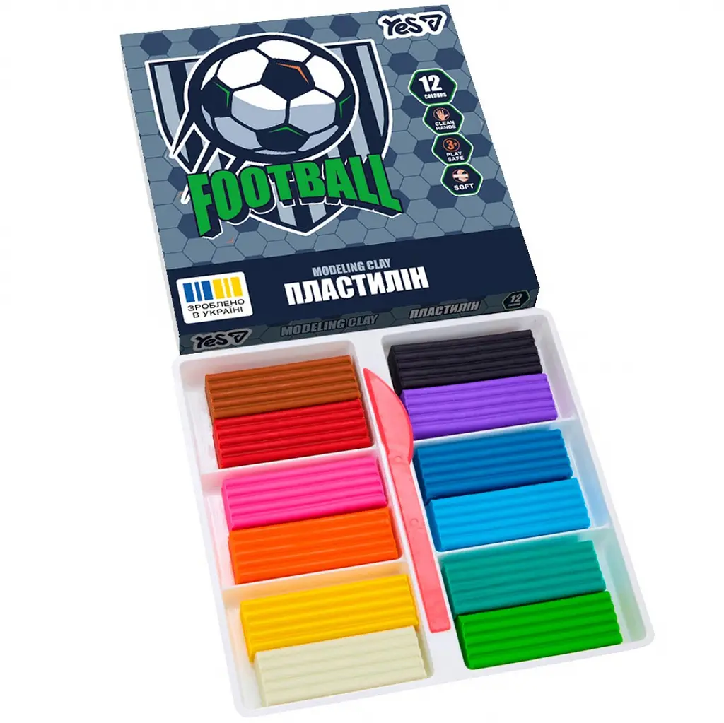 Набір: Пластилін Yes Football 12 кольорів 240 г (540714) + Килимок для різання Buromax самовідновлювальний А2 (BM.6502) - фото 3
